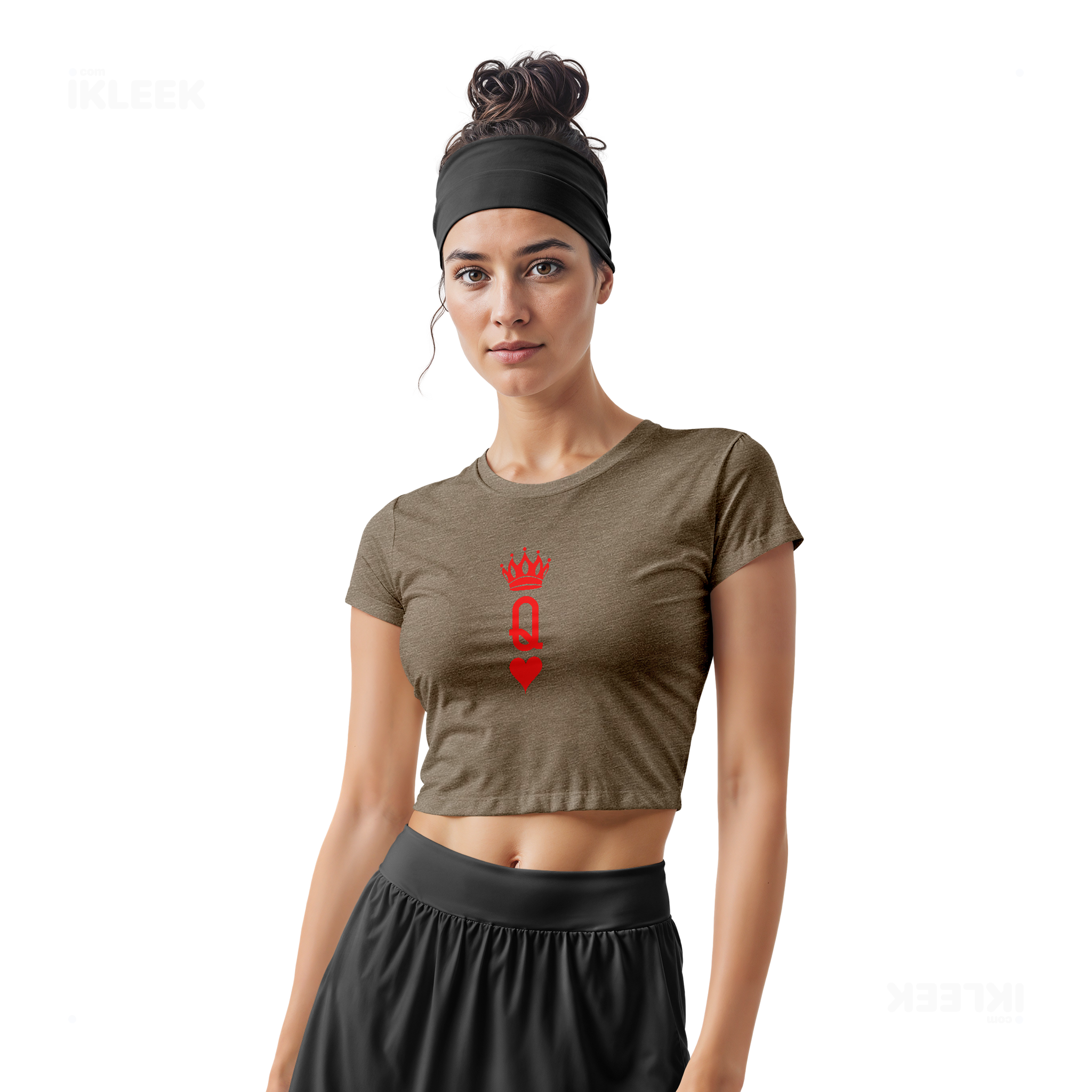 QueenOfHearts Fitted Crop Top 02 Heather Olive