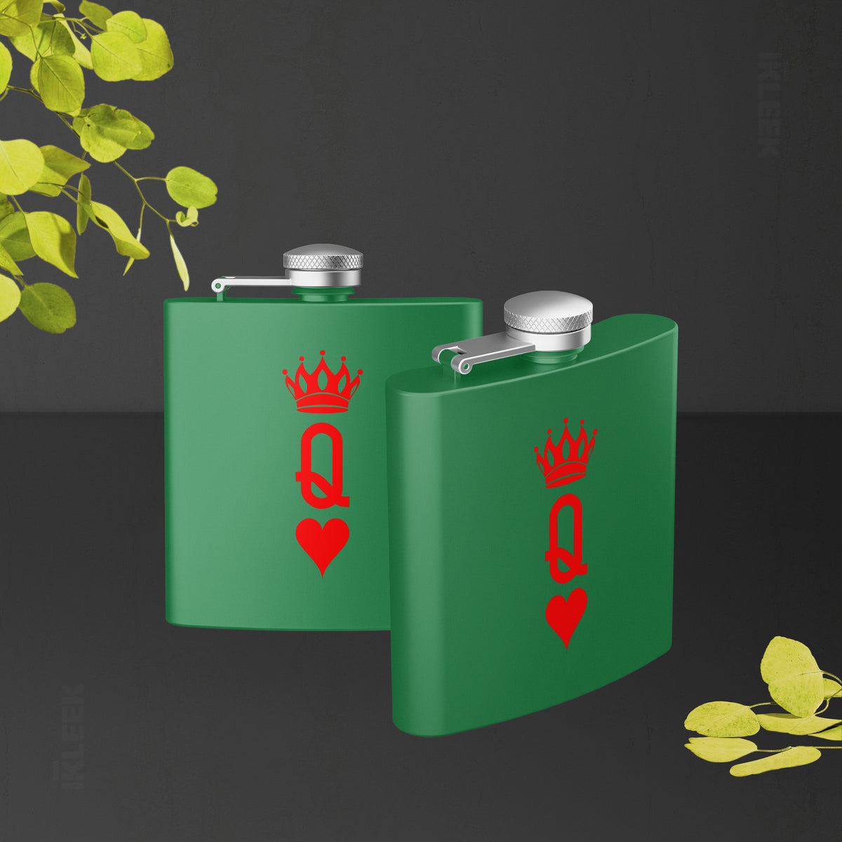 QueenOfHearts Hip Flasks 02 Green