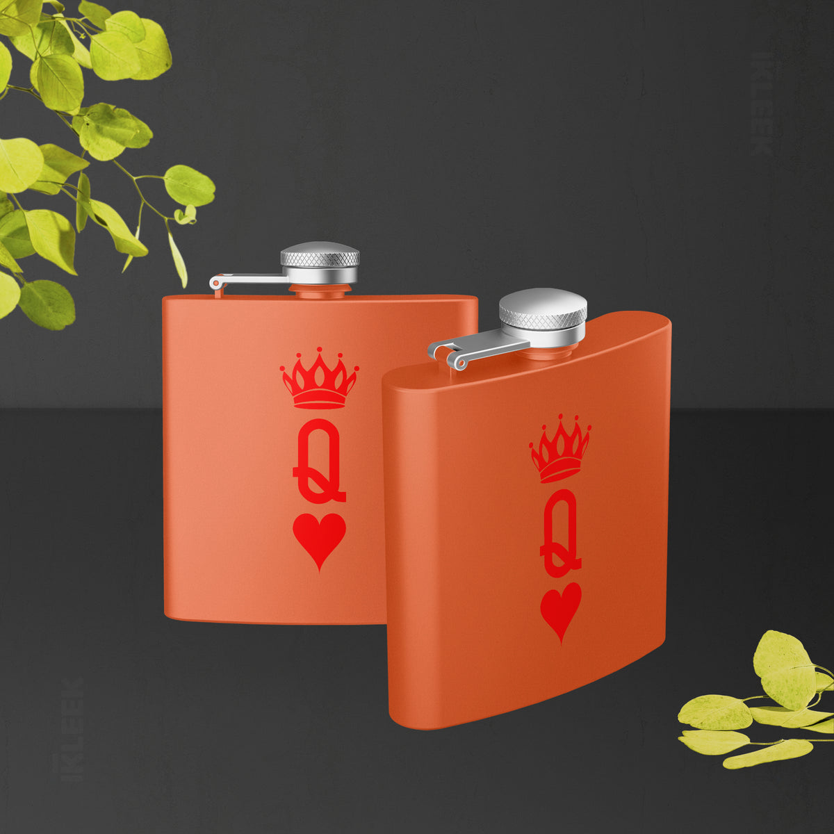 QueenOfHearts Hip Flasks 02 Orange