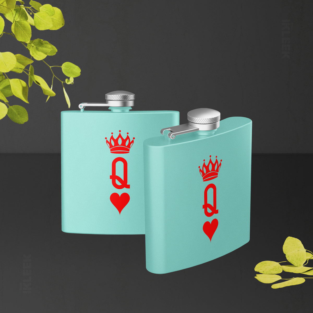 QueenOfHearts Hip Flasks 02 Teal