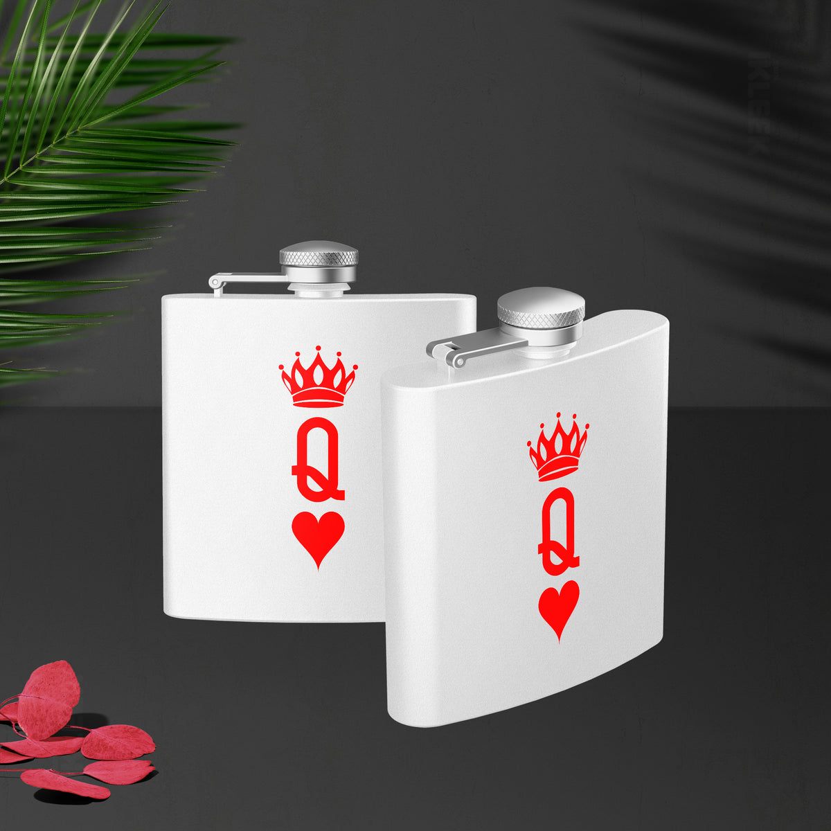 QueenOfHearts Hip Flasks 02 White